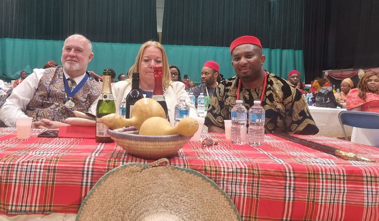 Councillor Allison Chisnall, Sunderland Mayor (pictured in the middle), Alistair Thomson, Consort (left), and Engr. Amaechi Ugwu. (Meche), V.C Ndi' Igbo Sunderland- (right)